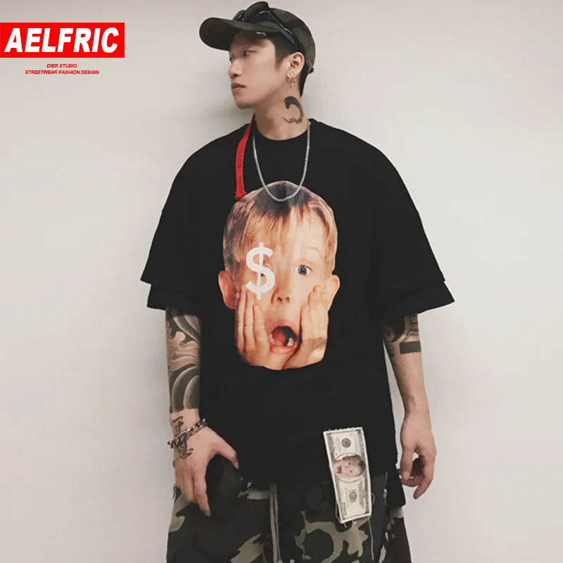 

AELFRIC Summer Half Sleeve Men T Shirt Funny 3d Print Money Dollar Short Sleeve Casual Streetwear Hip Hop Cotton Tee Shirt GB10