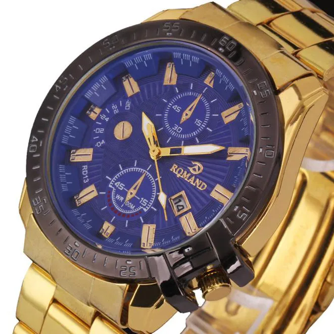 Relogio Masculino dourado Превосходное качество Роскошные мужские кварцевые часы мужские наручные часы золотые кварцевые часы erkek saa