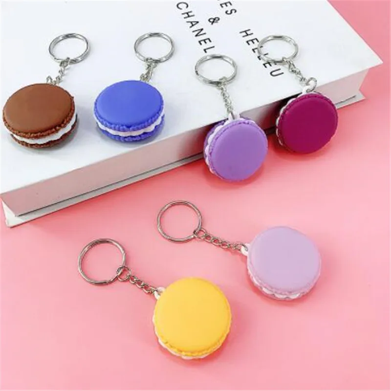 

WKOUD PVC Simulation Resin Macaron Keychain Key Chains Bag Decorative Pendants Charms Car Key Ring Accessories Jewelry Gifts