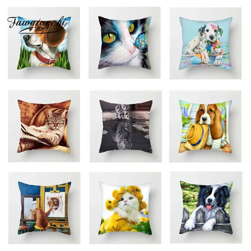 

Fuwatacchi Animal Cushion Cover Cat Throw Pillow Case Puppy Pillow Cover Dog Wolf Square Decorative Pillowcase for Home Sofa