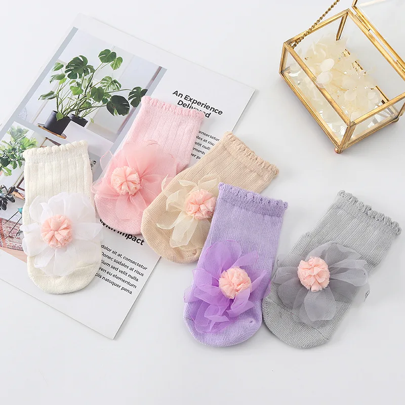 

Lace Flower Infant Baby Girls Socks Rubble Sole Non-slip Socks for 0-3years Cotton Knitted Elastic Toddler Newborn Cute Socks