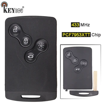 

KEYECU 433MHz PCF7953XTT Chip Replacement 4 Button Smart Keyless Remote Car Key Fob for Renault Clio 4 IV with Uncut Blade