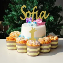 Дети 1 день рождения вечерние украшения на заказ Имя Блеск торт Топпер+ 12 Корона один кекс Toppers