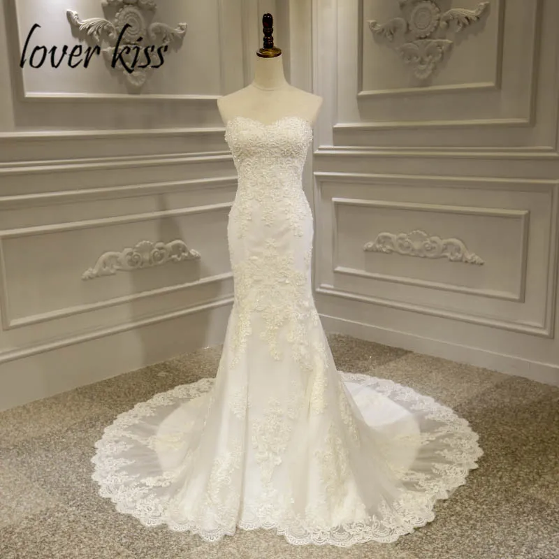 Lover Kiss Vestido De Noiva Русалка без бретелек Свадебное платье из бисера подвенечные Свадебные платья со шнуровкой Csutomize robe de mariage sirene - Цвет: Слоновая кость