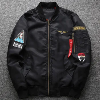 

2019 Jacket Army Green Military Motorcycle Streetwear Men's Fashion Tops Navy Black Jackets Patchworks Bomber Jacket
