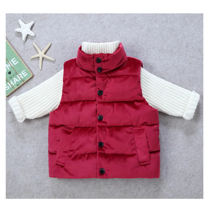BINIDUCKLING/осенне-зимний жилет в Корейском стиле для маленьких детей Детский жилет для мальчиков и девочек теплая бархатная куртка-жилет толстый жилет на пуху - Цвет: red