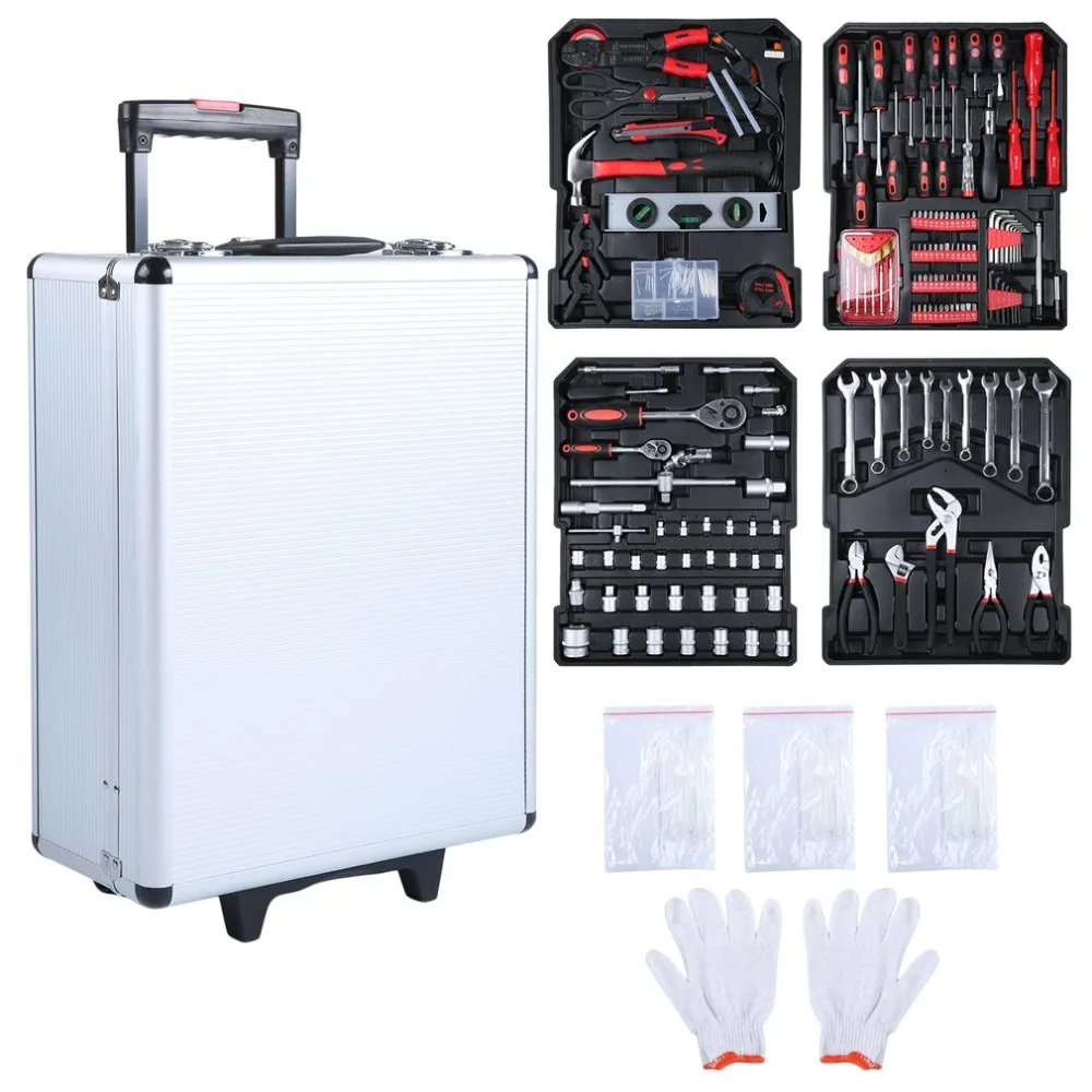 

729pcs Tool Trolley Suitcase Set With Aluminum Alloy Carry Box Professional Precision Tools Garage Mobile Workshop Toolbox