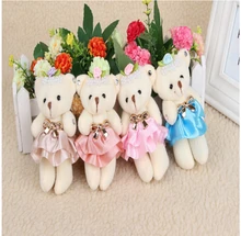 2pcs12cm kid toys plush doll mini small teddy bear flower bouquets bear for wedding and for baby gifts free shipping