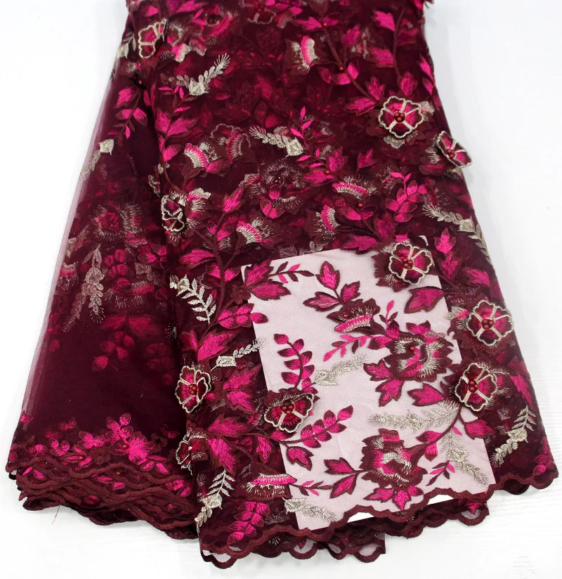 

2018 wine red Latest French Nigerian Laces Fabrics High Quality Tulle African Laces Fabric Wedding African French Tulle Lace