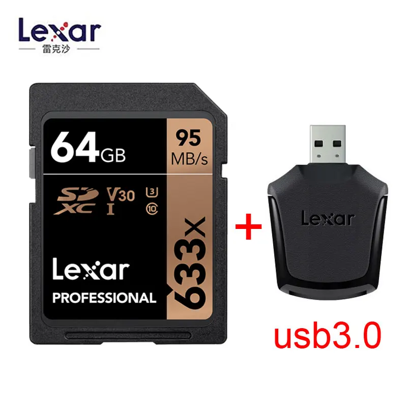 Lexar 95 м/с 633x16G 32 ГБ U1 SDHC 64 Гб 128 ГБ 256 ГБ U3 SD карта SDXC класс 10 карта памяти для 1080p 3D 4K видеокамера - Емкость: 64GB-USB3.0