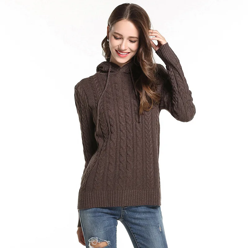

Women Fashionable Knitted Sweater Hooded Pullover Female Long Sleeve Drawstring Loose Tops Comfy Spring Fall Casual Wear