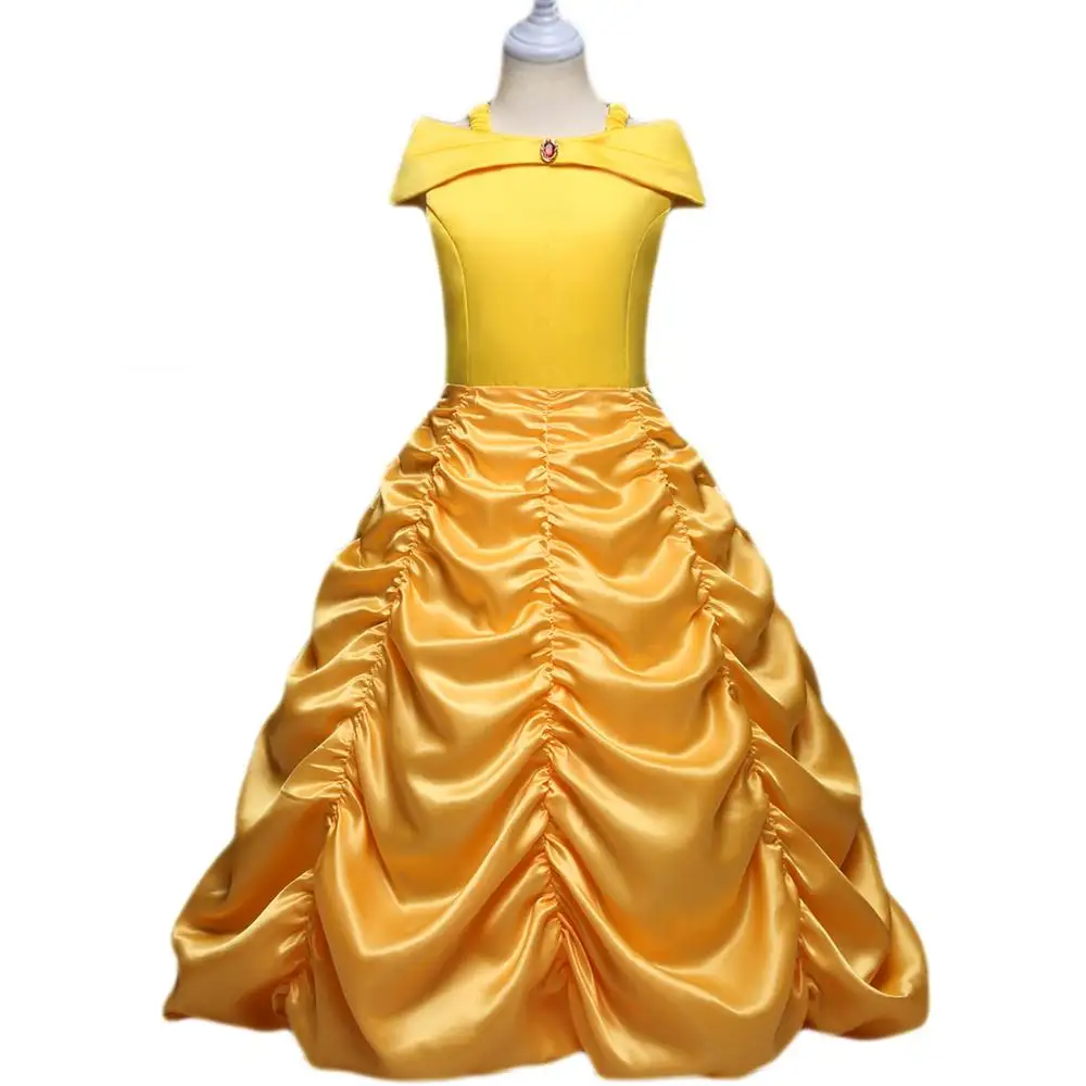 

Girls dress Princess Belle Beauty and the Beast Kids Dress up Halloween Cosplay Costume Girl Prom Clothing Yellow Layered Dress