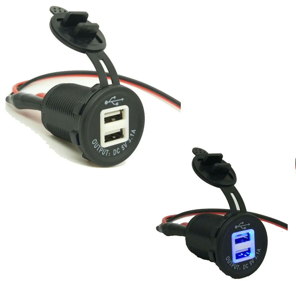 Dual USB Motorcycle Phone Power Supply LED Charger Waterproof Port Socket (3)