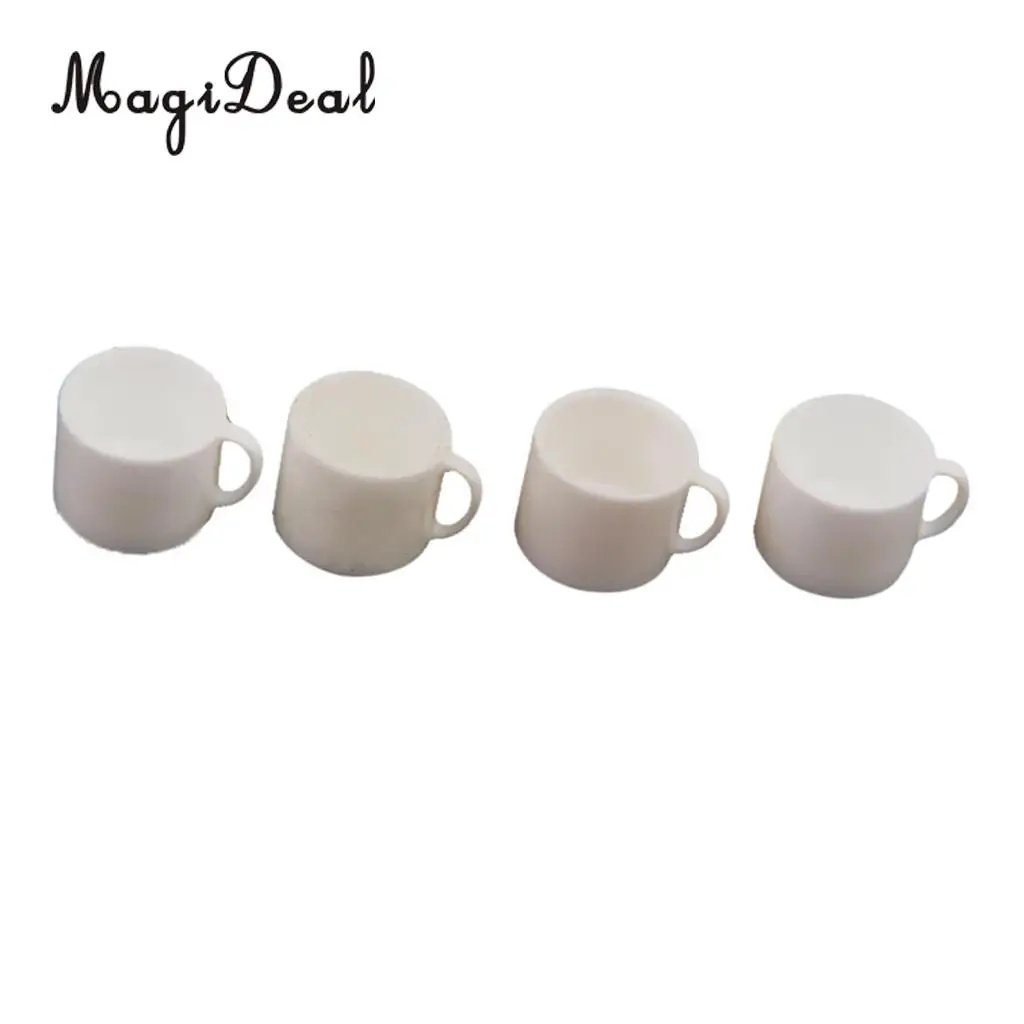 MagiDeal Cute 4Pcs/Lot Dollhouse Miniature White Coffee Tea Cups Mugs for Drink Cafe Teahouse Kitchenware Tableware Room Decor 