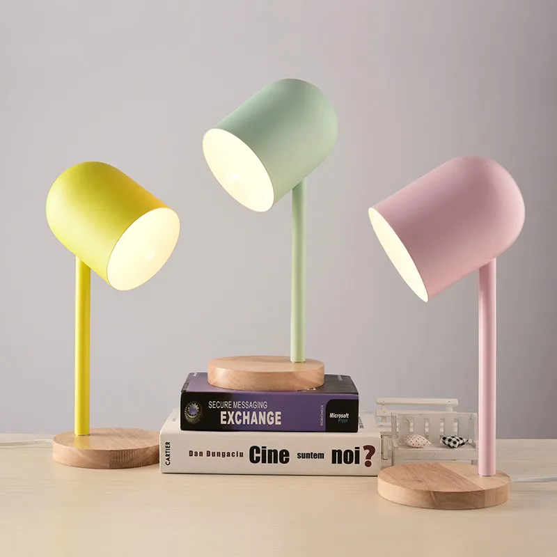 Nordic LED wrought iron color table lamp creative modern living room study solid wood desk lamp bedroom bedside light mx7041704
