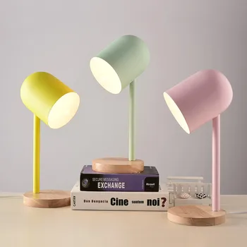 

Nordic LED wrought iron color table lamp creative modern living room study solid wood desk lamp bedroom bedside light mx7041704