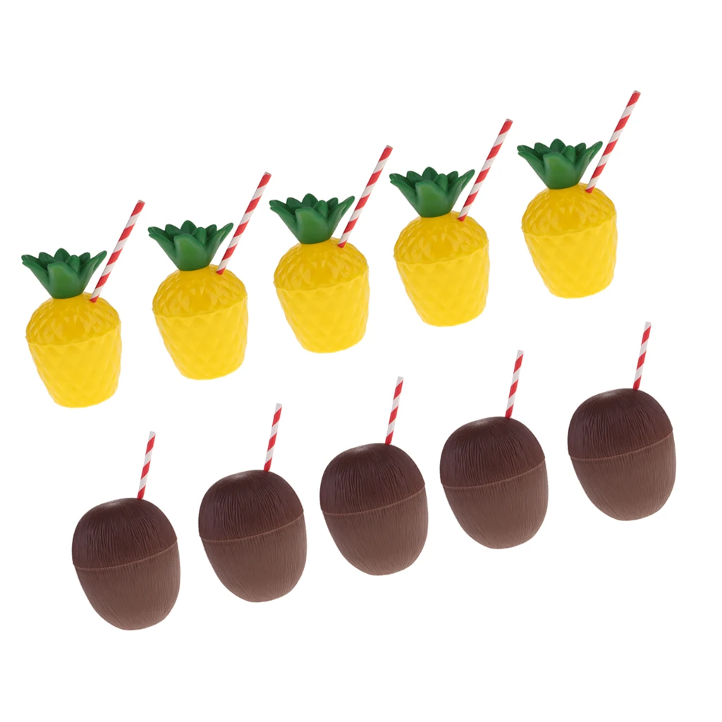 Упаковка из 10 Гавайская тропическая чашек для напитков в виде ананаса и соломы