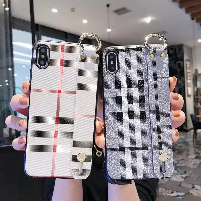

Iphone XS MAX luxury big plaid wristband mobile phone case iphone 7 8 plus leather hand grip mobile phone protective case 8 plus
