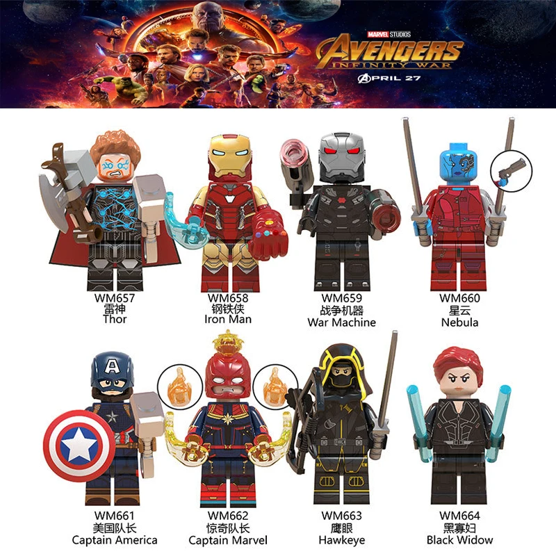 

8PCS Legoing Marvel Avengers Thanos Thor Iron Man Hulk Captain America War Machine Doctor Strange Building Blocks Children Toy
