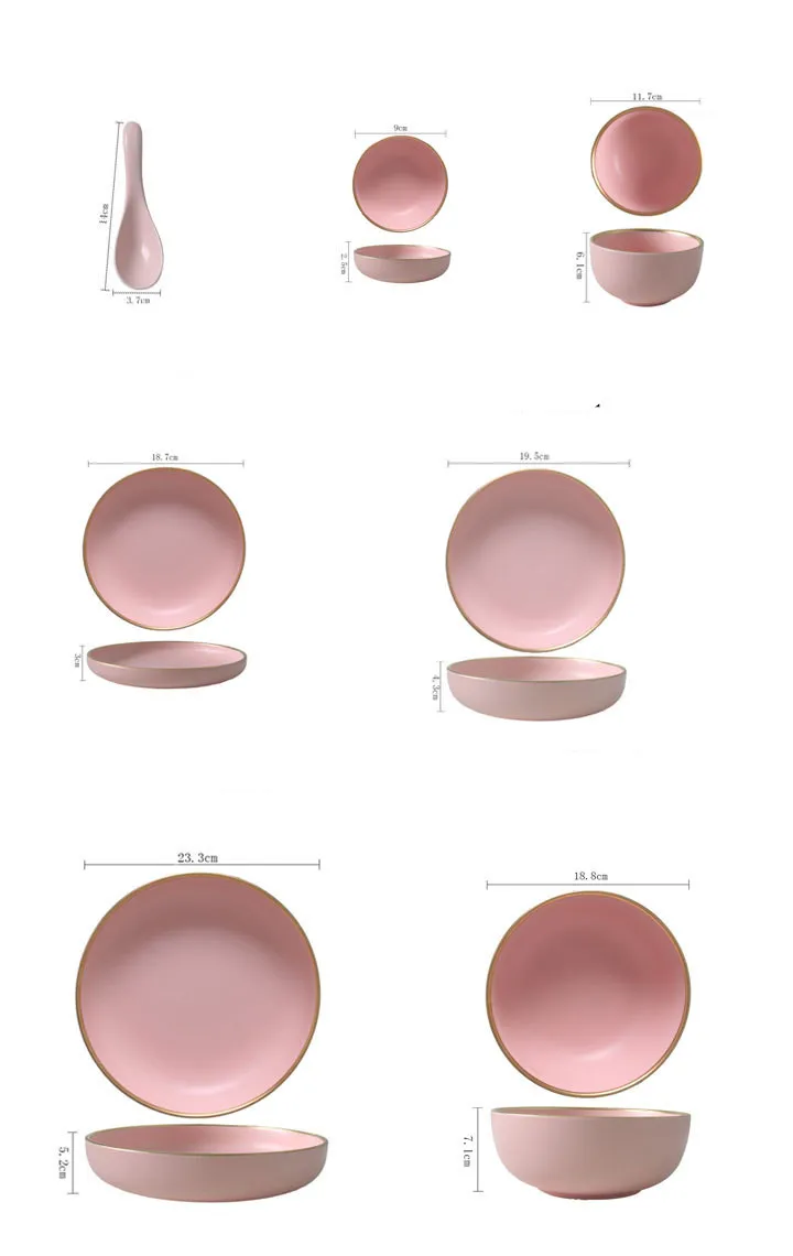 Твердый розовый керамический лист золотой край живопись фарфоровая чаша тарелка ложка посуда набор Западная разделочная доска тарелки для закуски тарелка