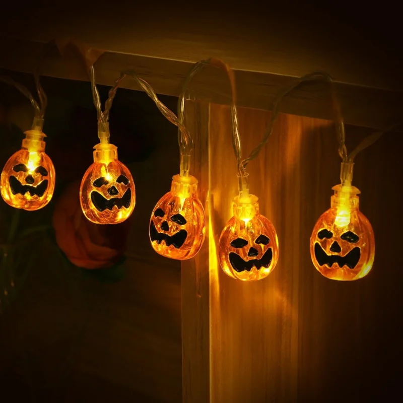 

10LED Pumpkin Skull LED battery String Light Hanging Halloween Pumpkin Lanterns 3D Plastic Skull String Halloween Holiday Decor