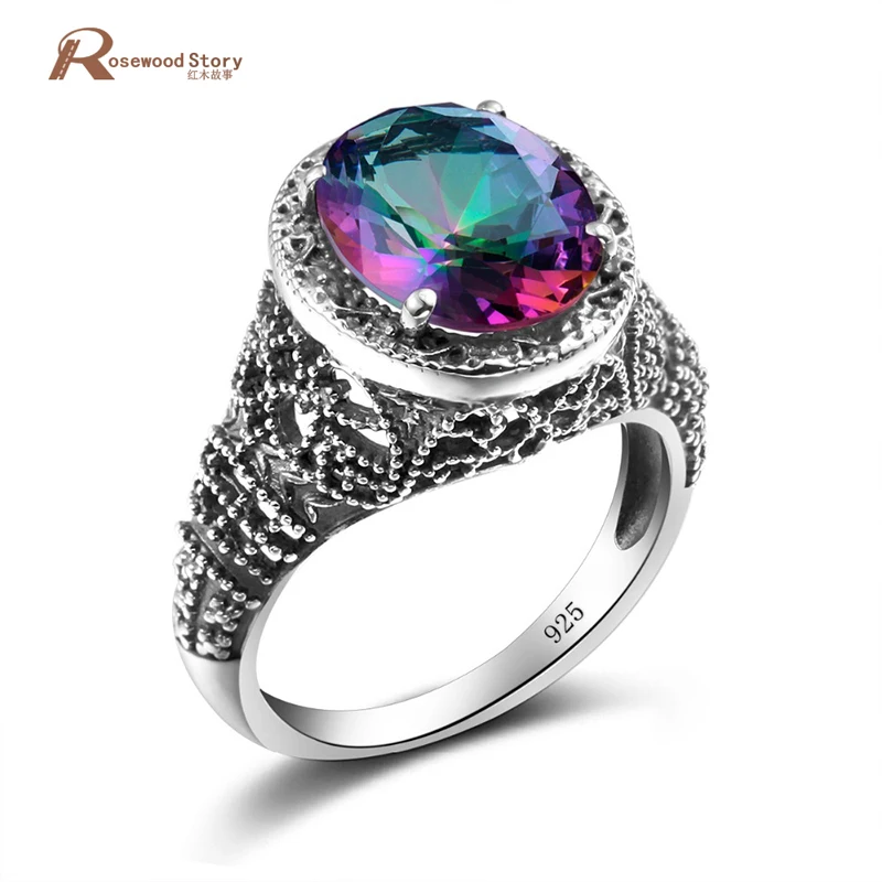 

Designer Fire Mystic Rainbow Topaz Crystal Rings for Women Rock Vintage Real 925 Sterling Silver Ring Wedding Band Bijouterie
