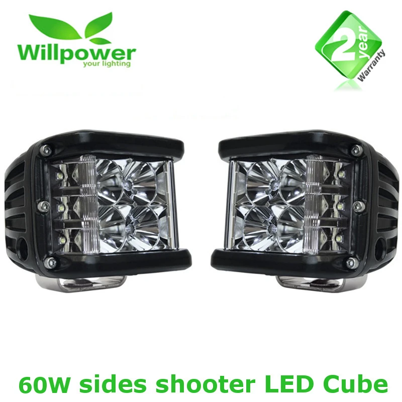 

2x60W Spot Driving Fog Light Off Road 3 Side Shot Pod Cubes LED Led Lights Bar Mounting Bracket For Jeep Lamp UAZ SUV Boat 4x4