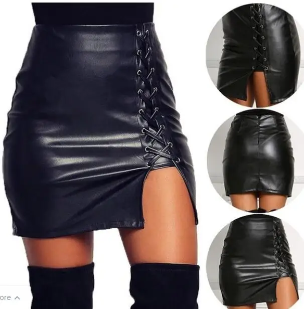 Spring Autumn Women's Fashion Short Dress Leather Black Skirt