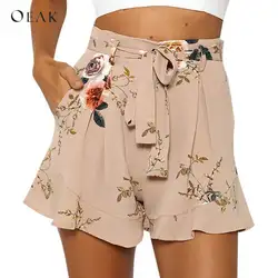 OEAK шорты женские с цветочным принтом короткие 2018 Летние повседневные свободные шорты с высокой талией женские модные сексуальные