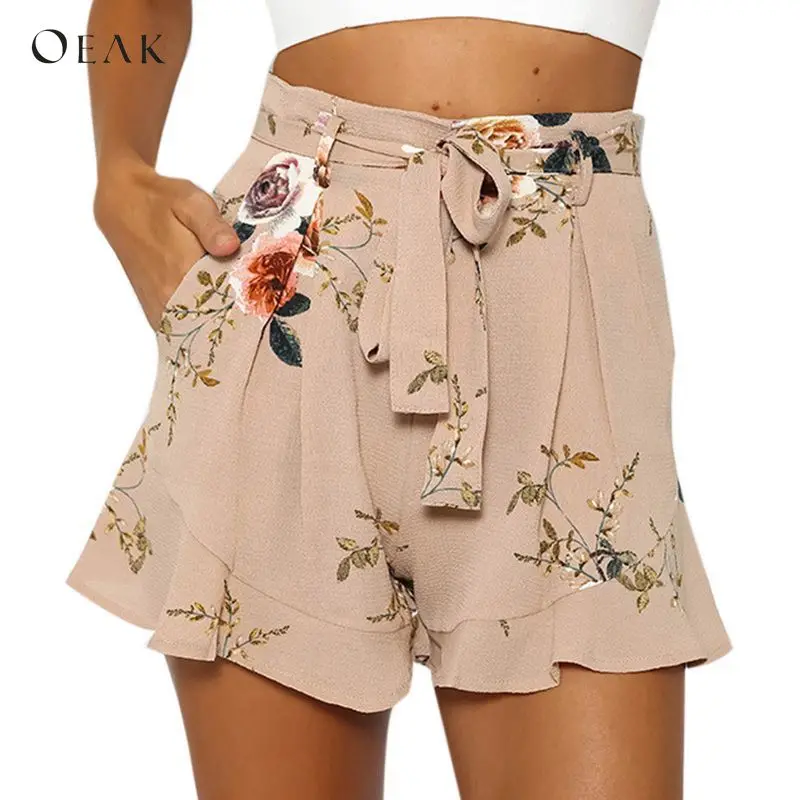 

OEAK Shorts Women Floral Print Short 2018 Summer Casual Loose High Waist Shorts Female Fashion Sexy Chiffon Shorts Plus Size New
