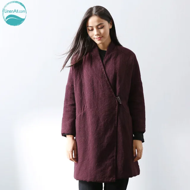 Best price at $179 Cheap LinenAll women parkas,loose medium-long slanting lapel wadded jacket outerwear female plus size vintage cotton-padded jacket YM