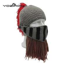Красная кисточка Косплей Римский рыцарь вязаные шапки для осенне-зимнего сезона шляпа ручной работы Борода мужские шапки забавные Skullies Лыжная маска