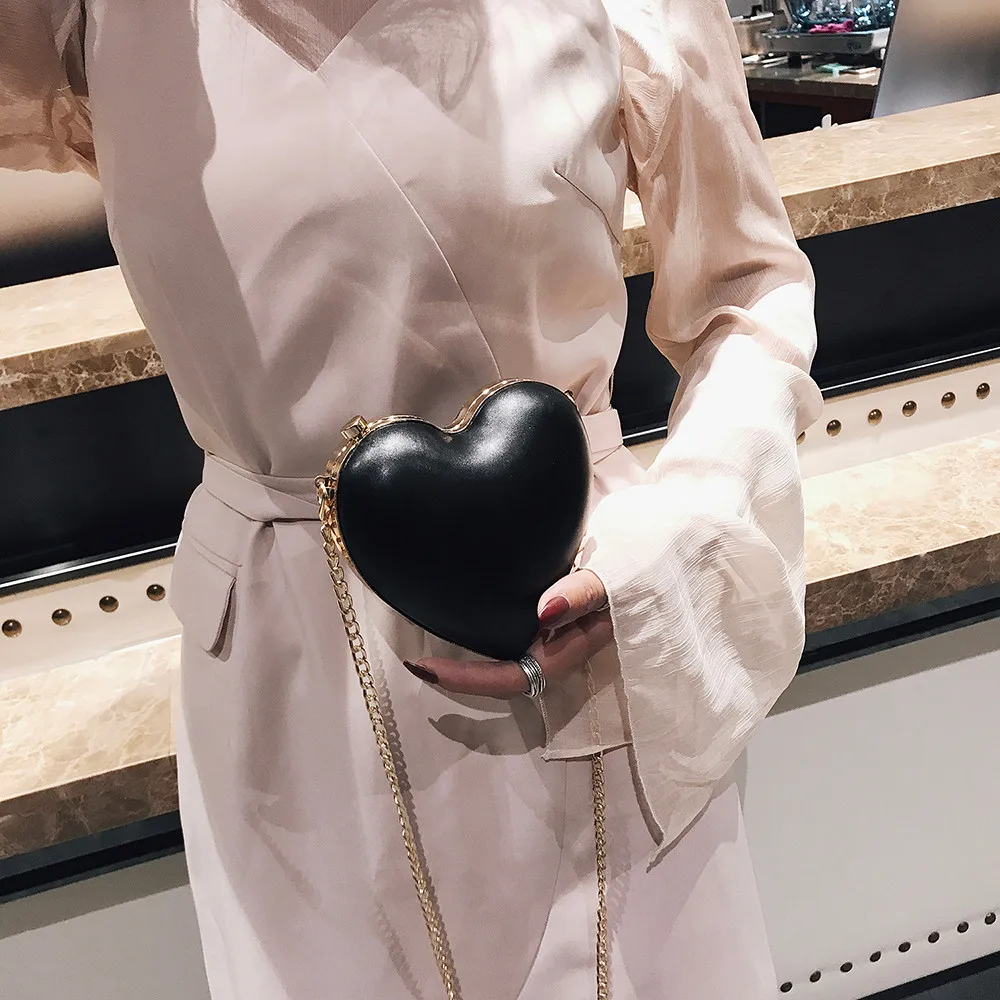 Женская сумка через плечо из искусственной кожи в форме сердца с металлической цепочкой, сумка-мессенджер через плечо, Женская одноцветная сумка на застежке