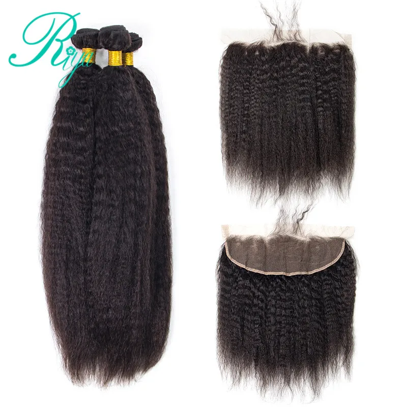kinky straight  bundles with 13X4 lace frontal closure (1)