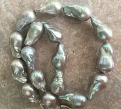 Gorgeous20-25mm Южное море барокко серебристо-серый жемчужное ожерелье 18 "серебро 925