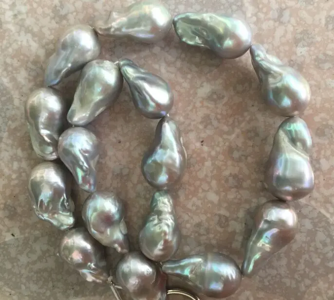 

gorgeous20-25mm south sea baroque silver grey pearl necklace 18"925silver