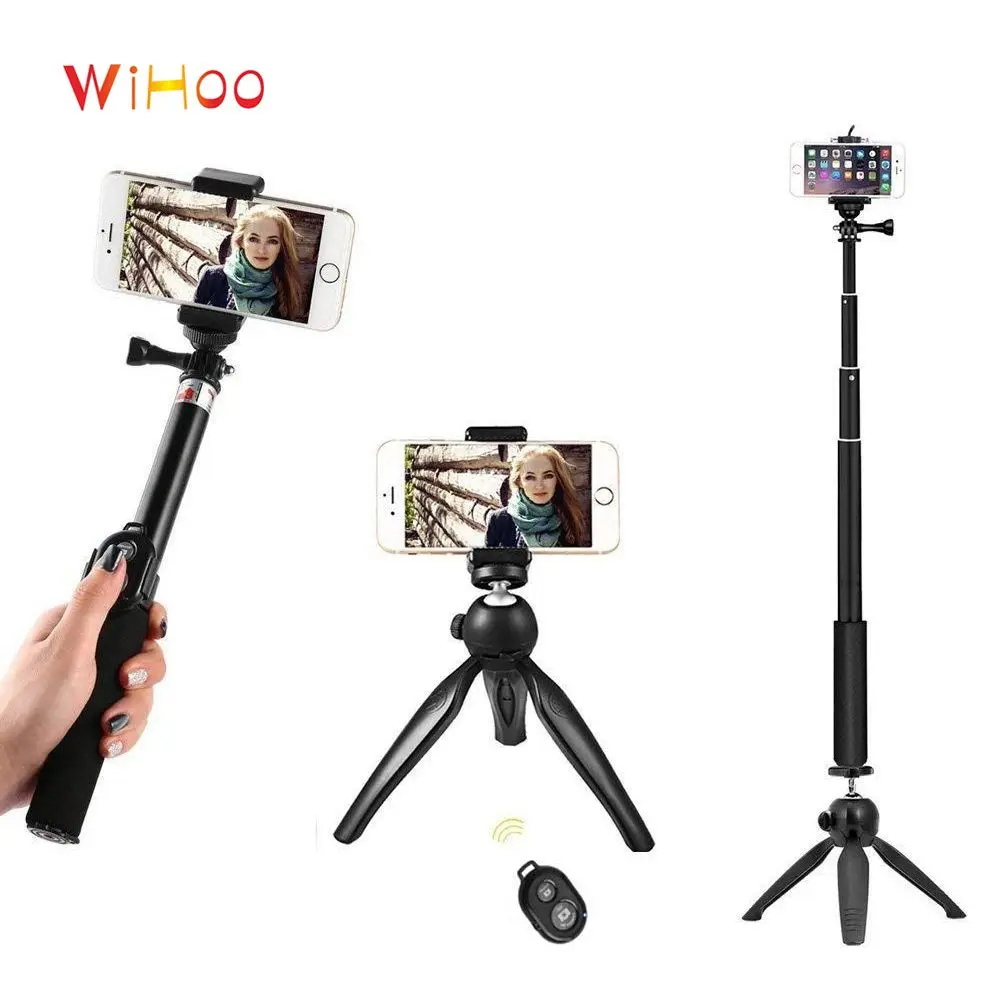 

WiHoo 3 in 1 Bluetooth Selfie Stick with Extendable Monopods and Remote Control Gopro Tripod