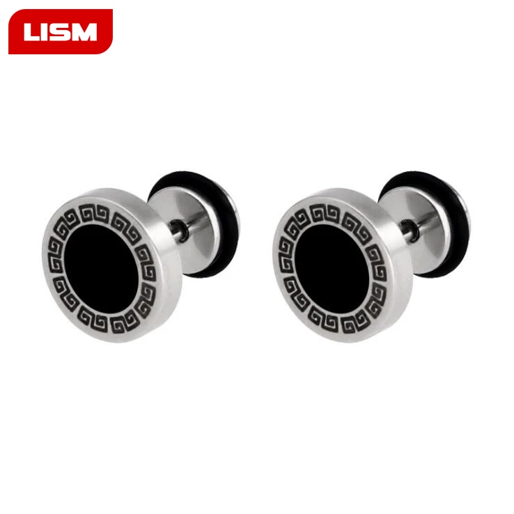 

Fake Ear Plug Stainless Steel Ear Stud Earrings Male Black Stud Earrings Wall Texture Ear Piercing Earring brincos