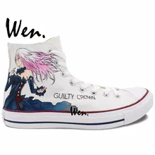 Вэнь Белый Аниме ручная роспись обувь дизайн пользовательские Guilty Crown Мужские Женские высокие парусиновые кроссовки для подарков