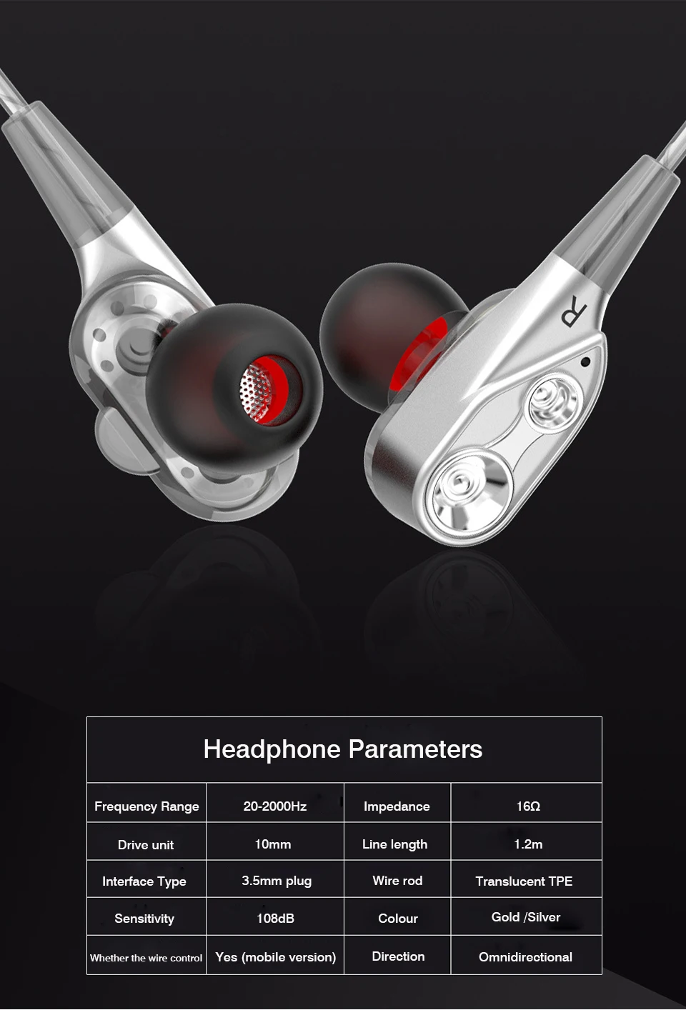 Noise Cancelling Earphones Dual Driver Earphone With MIC Gaming Headset Stereo Earphones With Microphone For Mobile Phone (29)