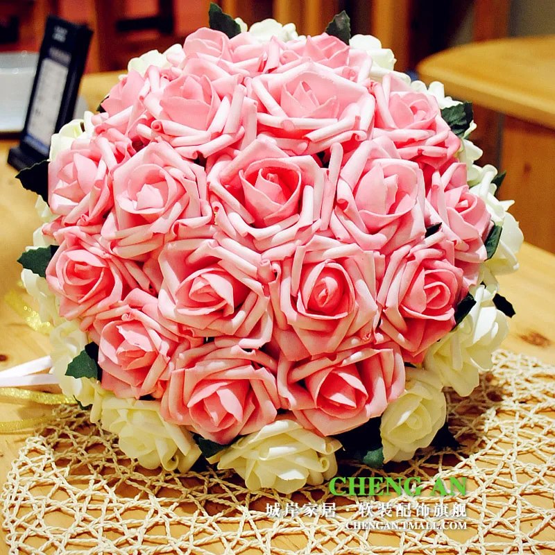 Ручной работы Букеты Свадебные для невест красный/розовый искусственный цветок розы Букет невесты Buque Noiva Ramos Novia Бесплатная доставка