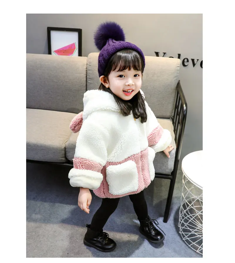 Пальто из искусственного меха для девочек осень-зима года, толстый корейский свитер для малышей Детское длинное пальто