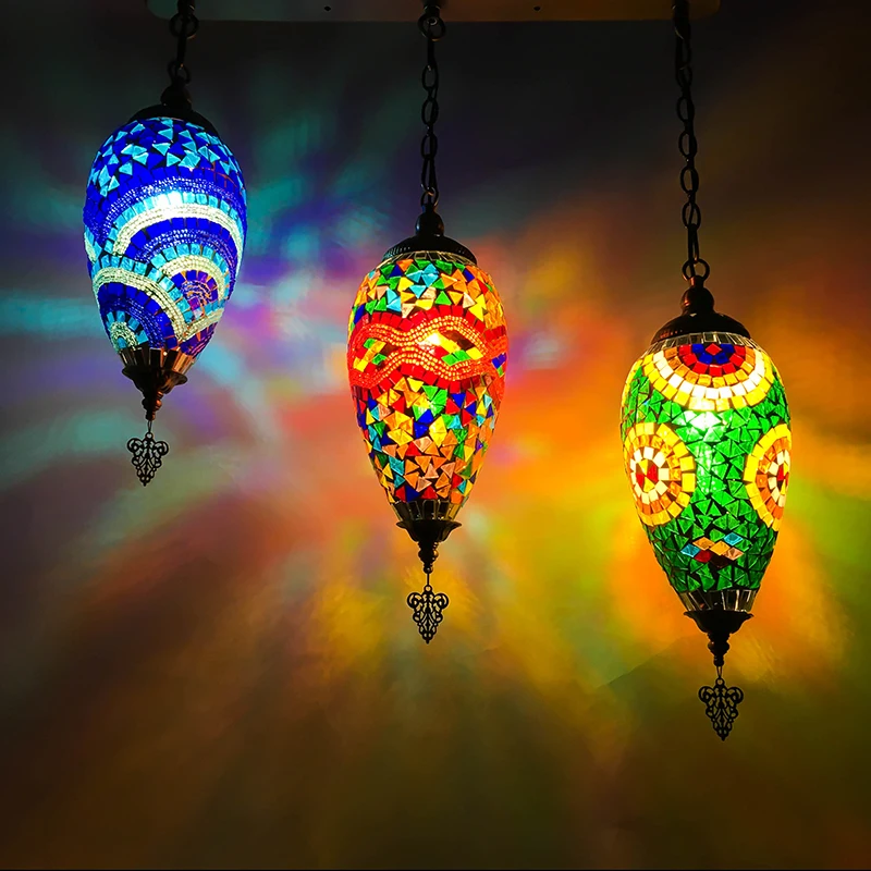 

Bohemia Turkish pendant light led stained glass Mediterranean kitchen bar entrance corridor balcony hanging lamps