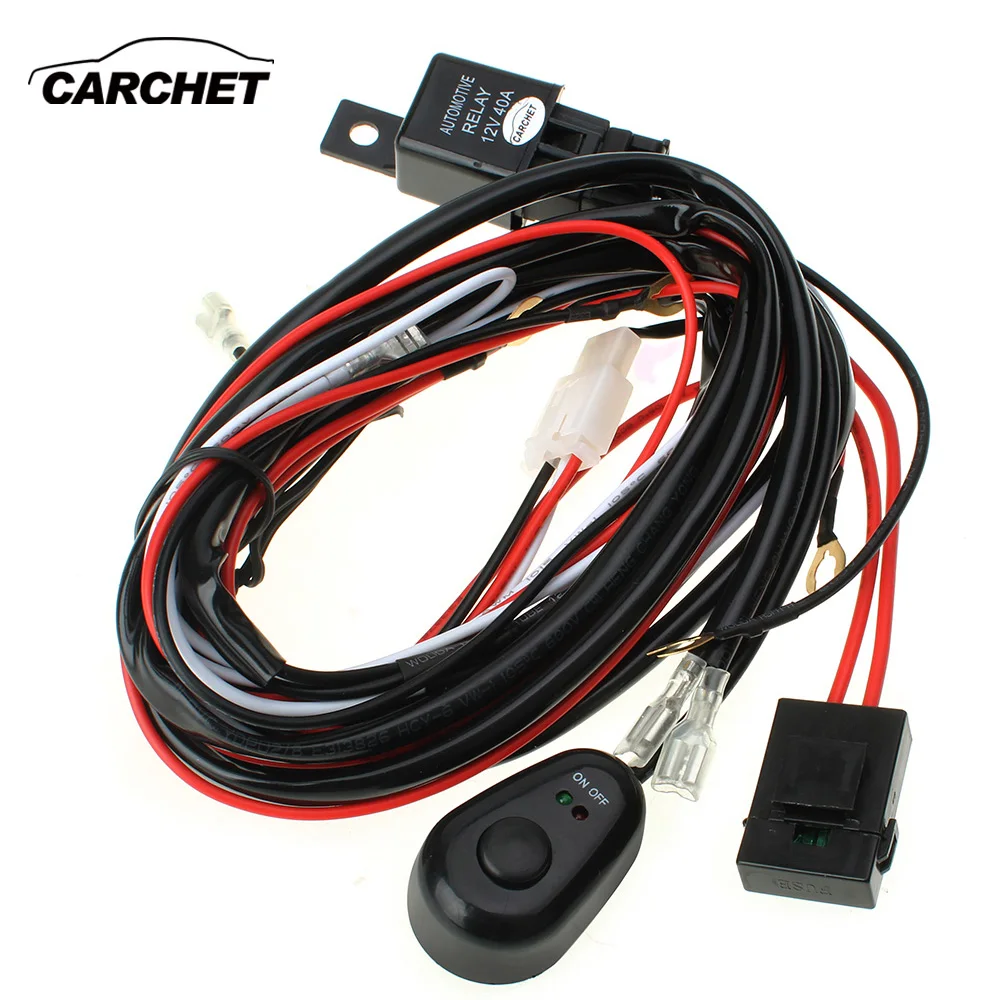 

CARCHET HID Wiring Harness LED HID Work Driving Light Wiring Harness Kit Fog Spot Work Light 2.5m Length 12V 40A Switch Relay