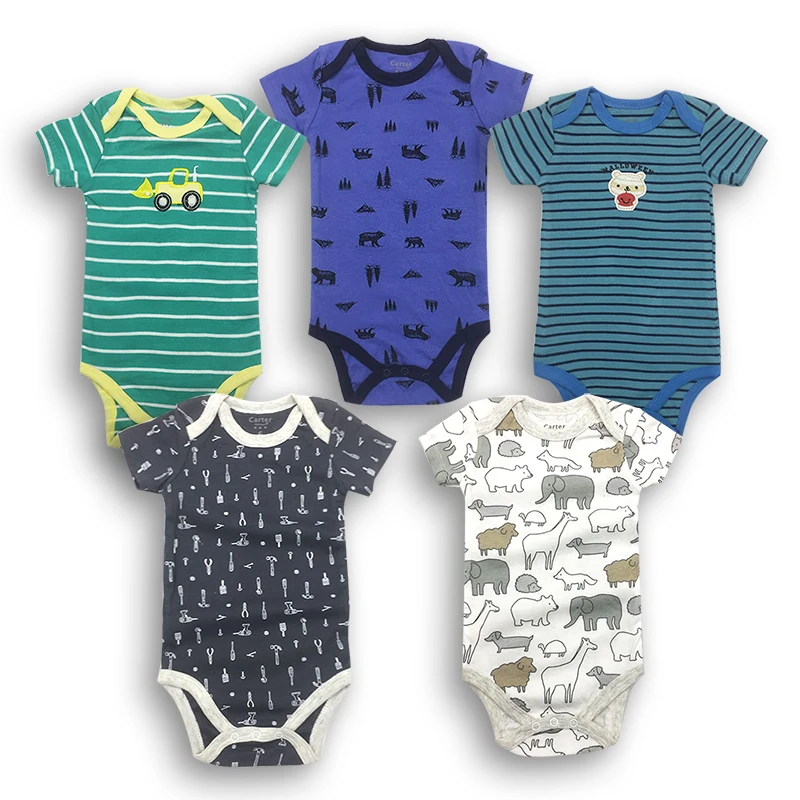 

random 5pieces/lot Newborn Baby boy Clothes Cartoon Printed Short sleeve cotton Baby boy Bodysuits kid Clothing