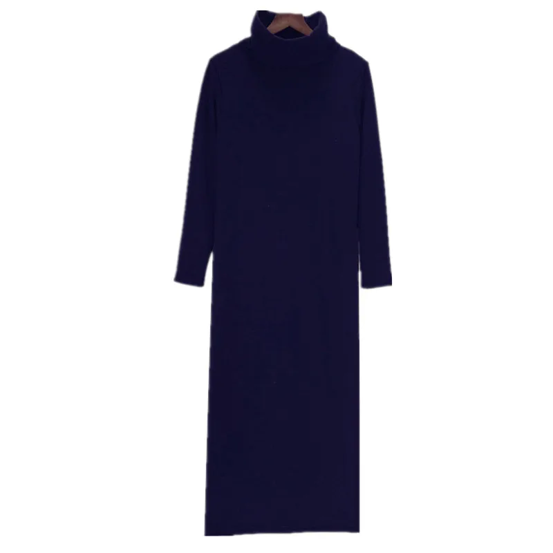 Женское осеннее и зимнее платье, утолщенное теплое Макси платье с бархатом, платья с высоким воротом для женщин Vestidos размера плюс S-5XL 6XL - Цвет: navy blue