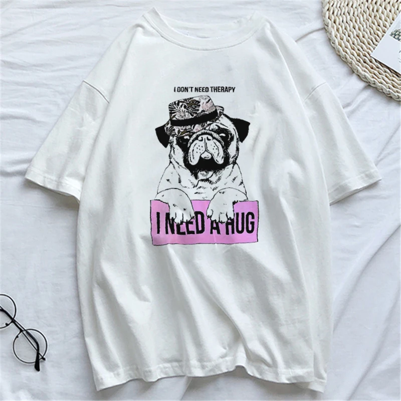 

2019 New T Shirt Women Cotton Harajuku Aesthetics Pug Need A Hug Funny Tshirt Short Sleeve Sexy Summer Female Plus Size Tops Tee