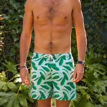 WD83 мужские пляжные шорты новинка с принтом зеленых листьев шорты для пляжного досуга доска трусы Мужская одежда для плавания Sunga спорт серфинга короткий купальник