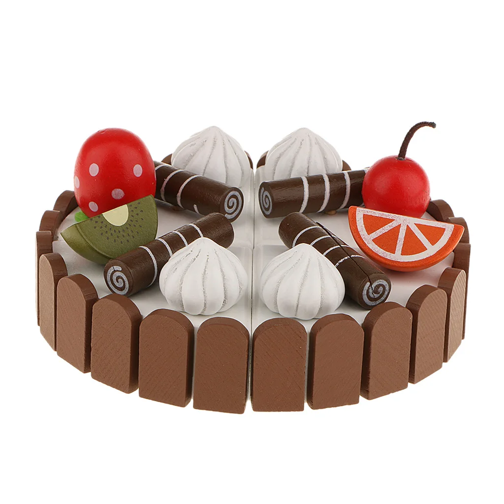 2 Pieces Wooden Magnet Birthday Cake Simulation Food Kids Preschool Play House Kitchen Pretend Play Game Toy