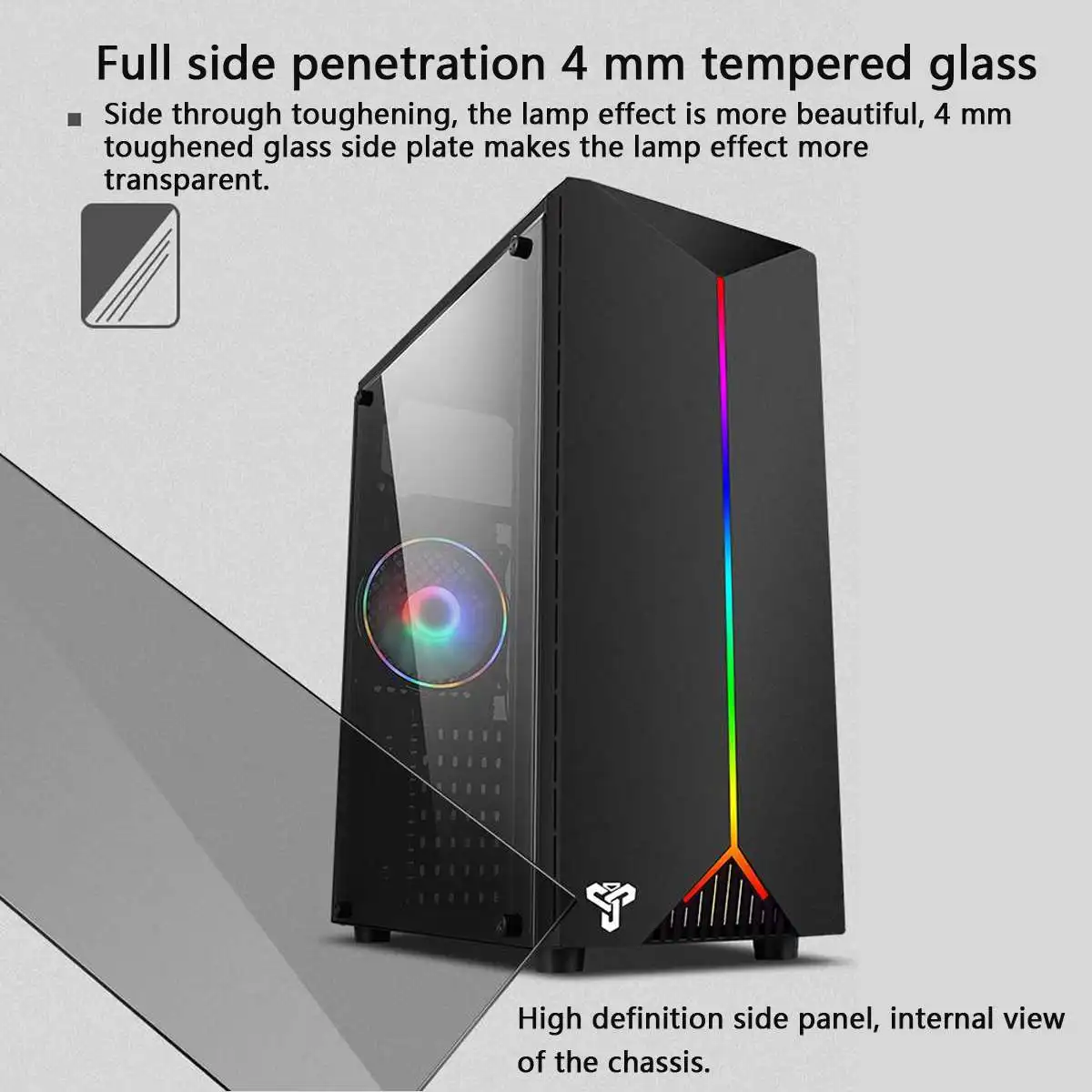  LEORY Gaming Pc Case Acrylic Transparent Side Panels Electric Contest Gaming with RGB Belt support 